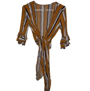 New Made Womens Cross V Neck Bow Tieriped Mid Length Sleeve